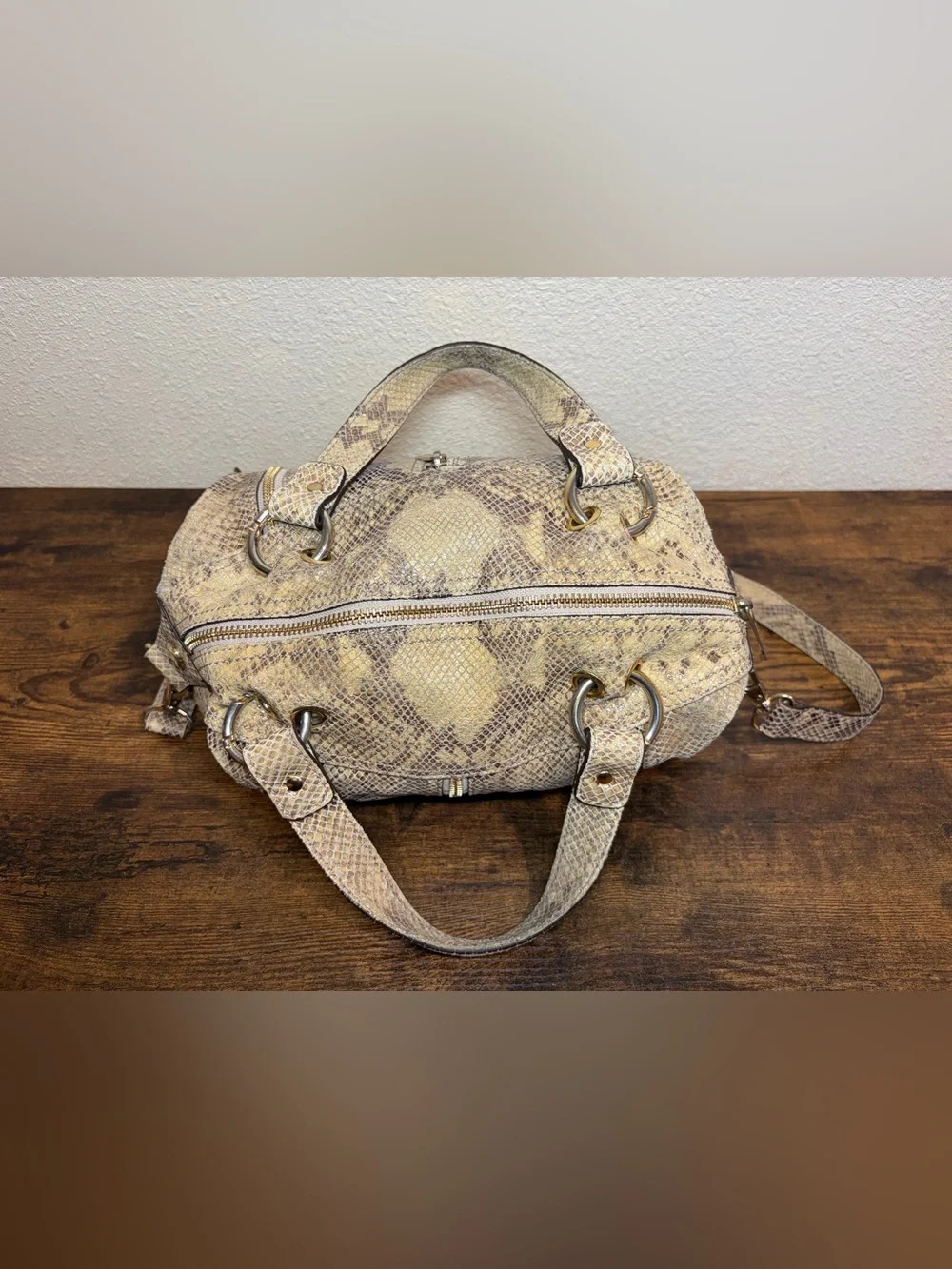 Michael Kors Neutral Snakeskin-Print Leather Crossbody Satchel